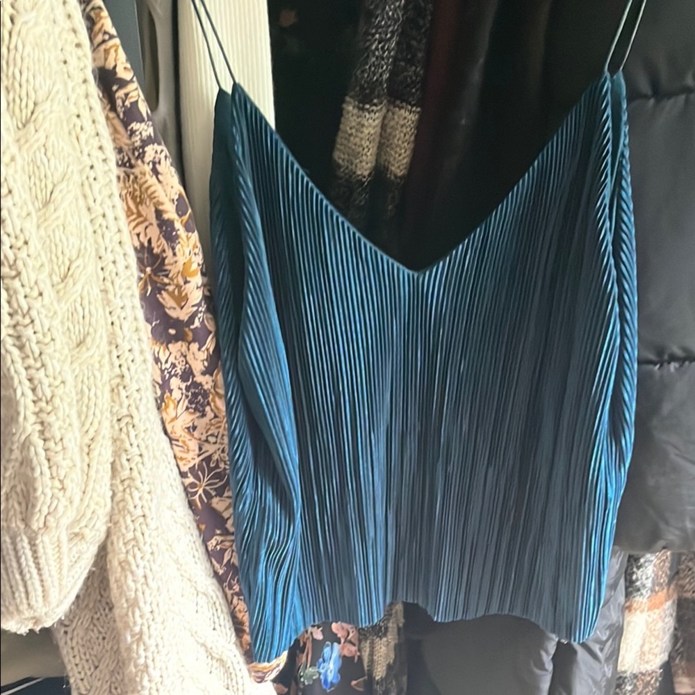 Silence + Noise Blue Pleated Camisole Top